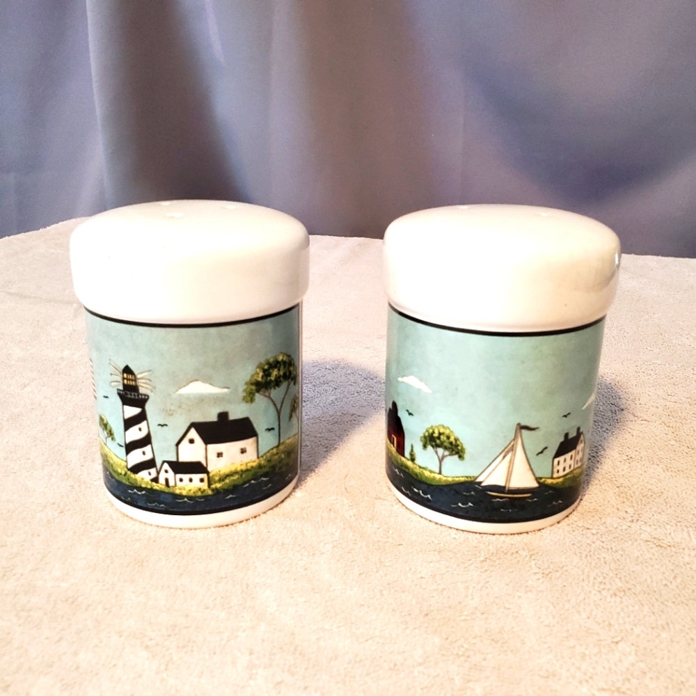 Warren Kimble Coastal Breeze Large Salt & Pepper Shakers - Coastal Cottage Core